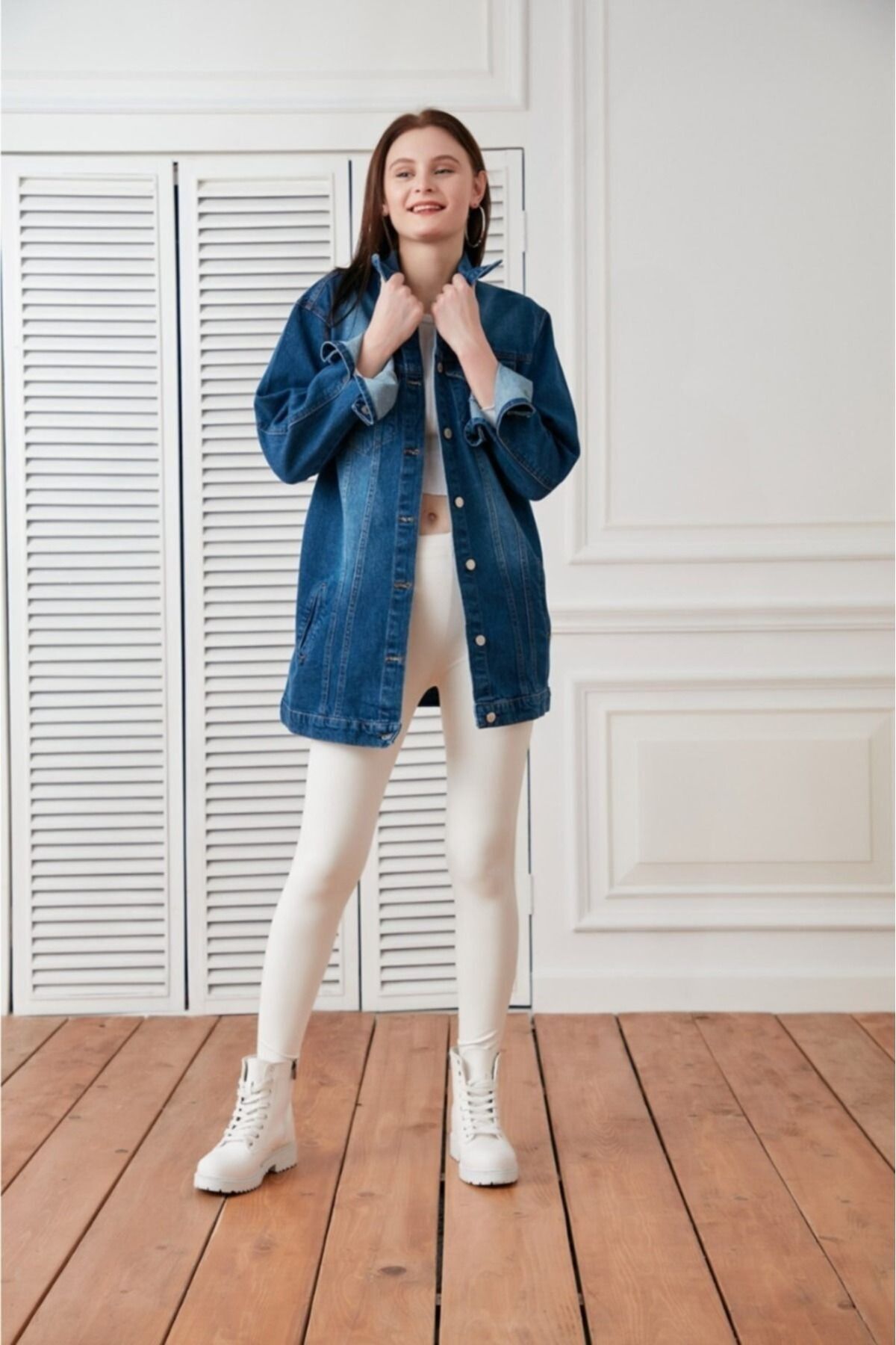 Salaş Boyfrend Koyu Mavi Oversize Kot Ceket Salaş Boyfrend Koyu Mavi Oversize Kot Ceket