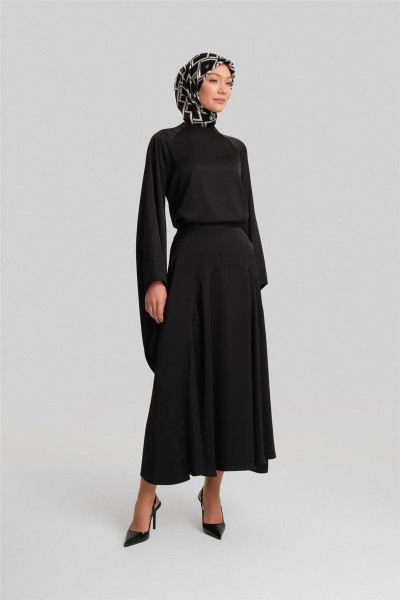 Kuplu Ve Godeli Etek 24y1623 Siyah