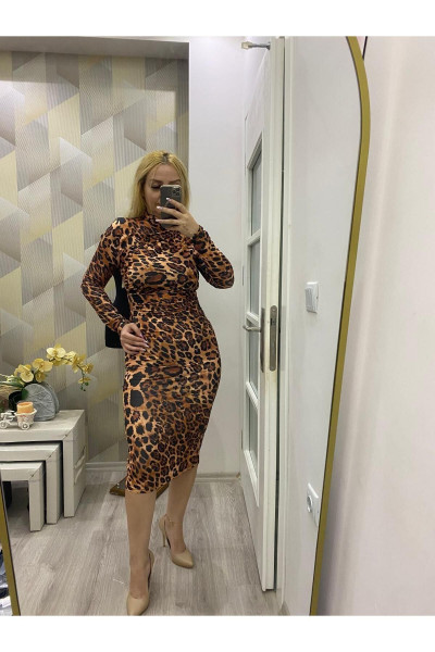Sandy Desenli Kalem Elbise Leopar Sandy Desenli Kalem Elbise Leopar