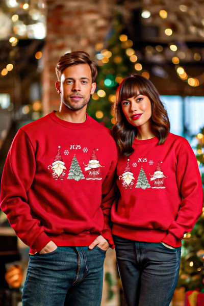 Yılbaşı Temalı Sevgili Çift Kombinli Ikili Kırmızı Sweatshirt Yılbaşı Temalı Sevgili Çift Kombinli Ikili Kırmızı Sweatshirt