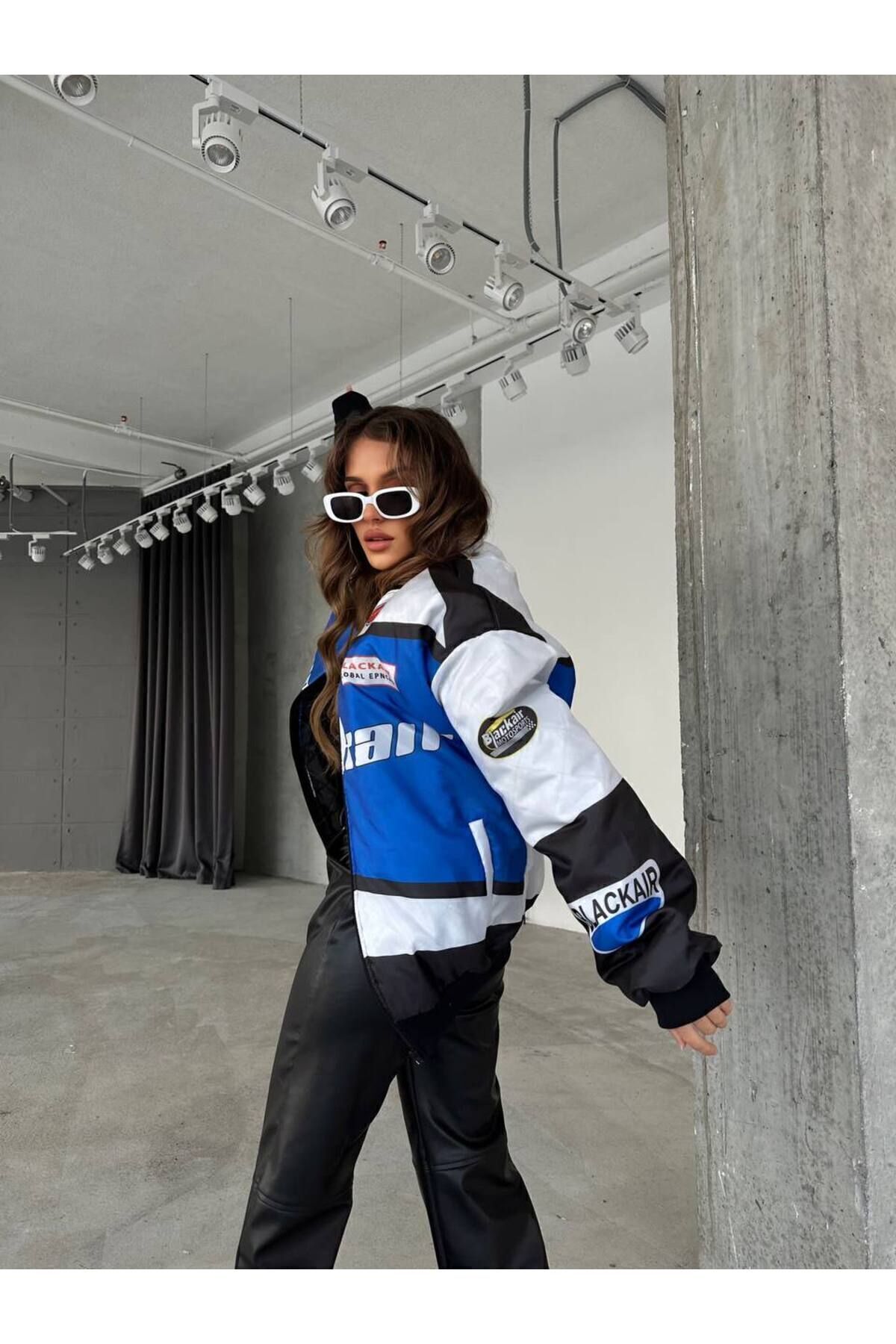 Unisex Oversize Blackair Baskılı Bomber Ceket Unisex Oversize Blackair Baskılı Bomber Ceket