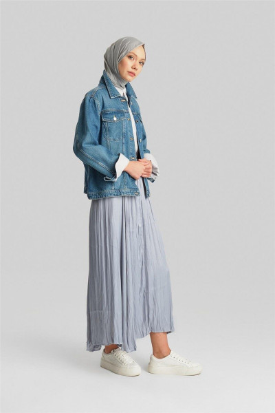 Kırışık Görünümlü Pileli Etek 24yd5601 Gümüş Kırışık Görünümlü Pileli Etek 24yd5601 Gümüş