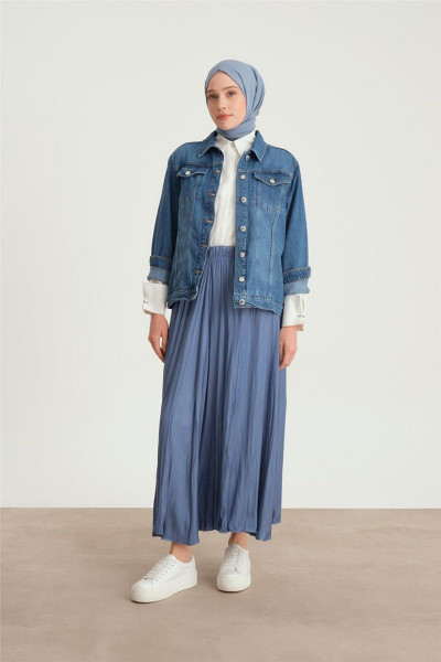 Kırışık Görünümlü Pileli Etek 24yd5601 Gece Mavisi Kırışık Görünümlü Pileli Etek 24yd5601 Gece Mavisi