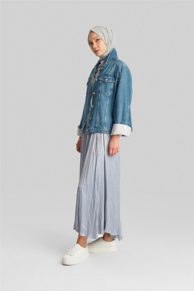 Kırışık Görünümlü Pileli Etek 24yd5601 Gümüş Kırışık Görünümlü Pileli Etek 24yd5601 Gümüş