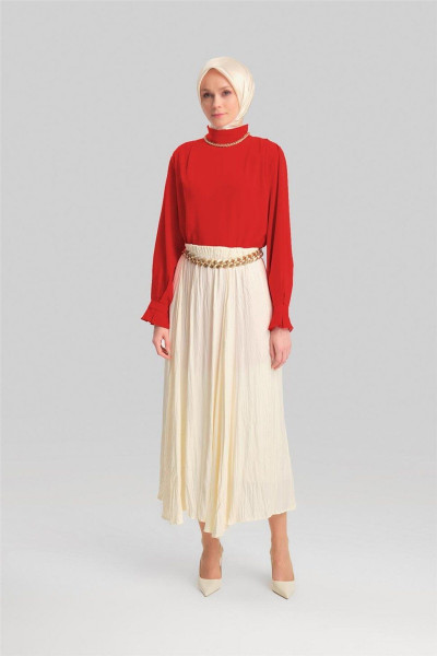 Kırışık Görünümlü Pileli Etek 24yd5601 Ekru Kırışık Görünümlü Pileli Etek 24yd5601 Ekru