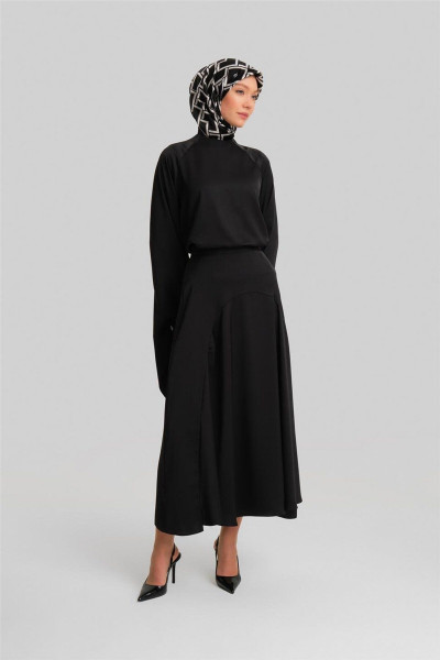 Kuplu Ve Godeli Etek 24y1623 Siyah