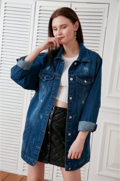 Salaş Boyfrend Koyu Mavi Oversize Kot Ceket Salaş Boyfrend Koyu Mavi Oversize Kot Ceket