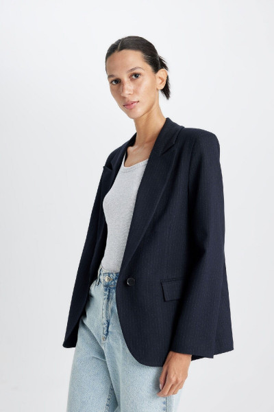 Oversize Geniş Kalıp Ceket Yaka Düğmeli Basic Düz Blazer Ceket D4446ax24au