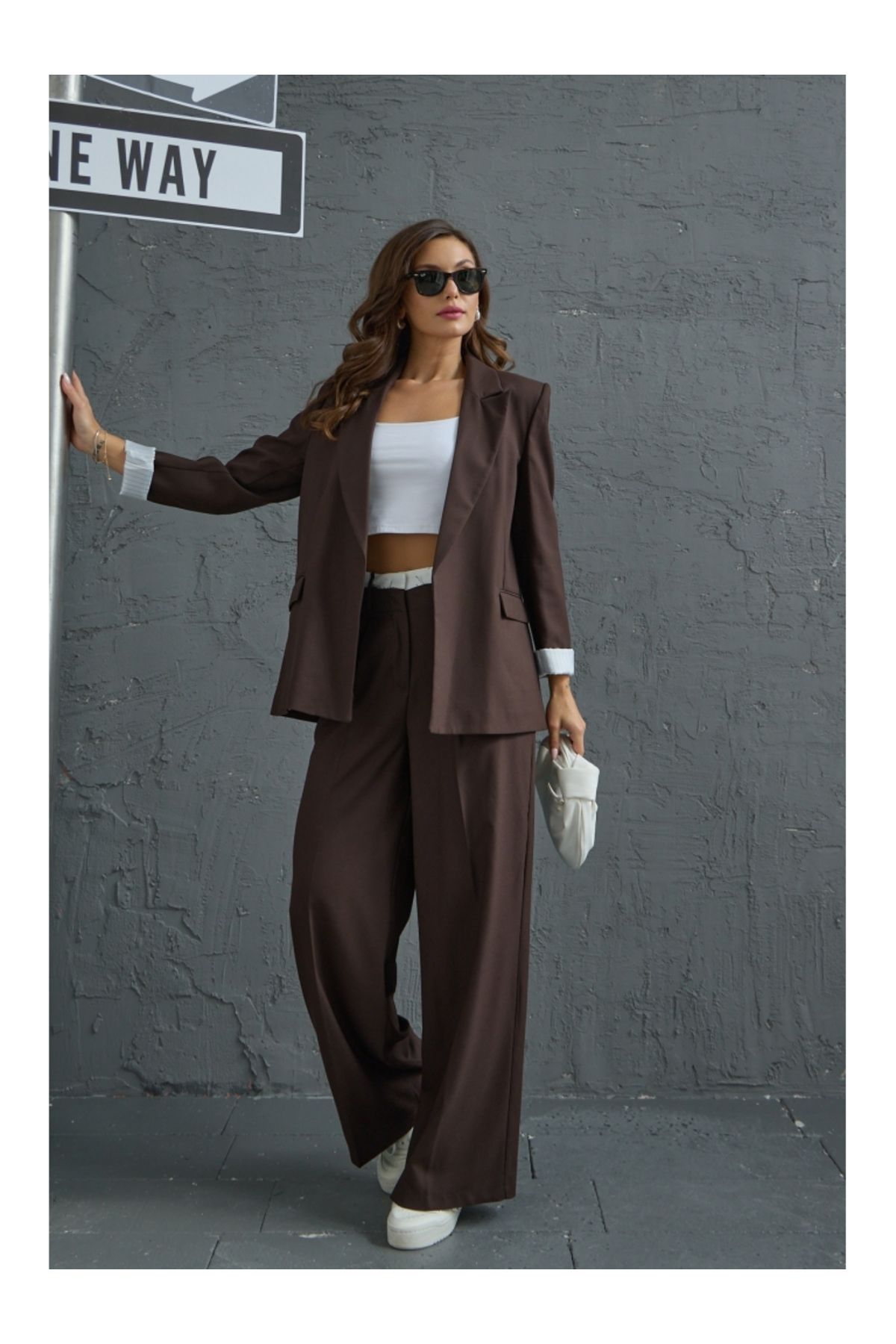Kahve Kol Detaylı Blazer Ceket Kahve Kol Detaylı Blazer Ceket
