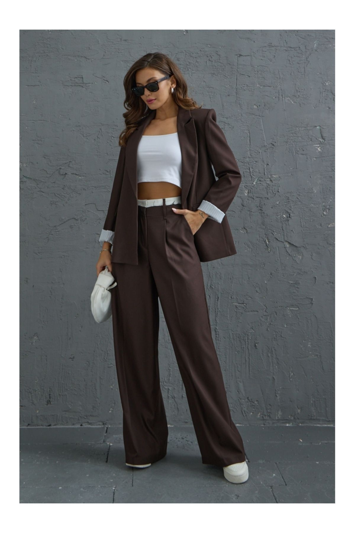 Kahve Kol Detaylı Blazer Ceket Kahve Kol Detaylı Blazer Ceket