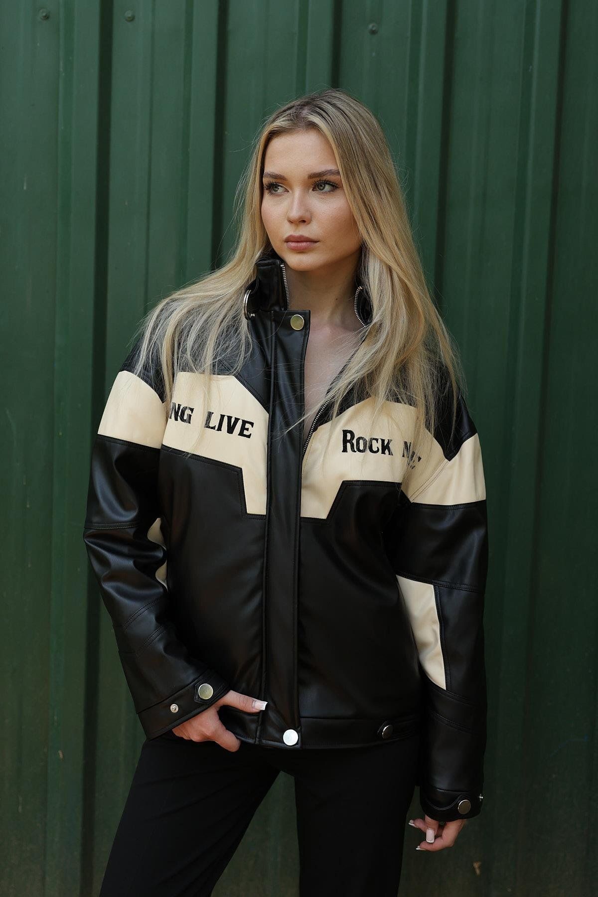 Unisex Oversize Deri Motorcu Ceketi