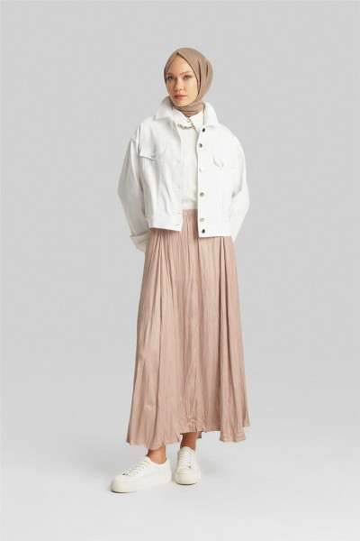 Kırışık Görünümlü Pileli Etek 24yd5601 Bej Kırışık Görünümlü Pileli Etek 24yd5601 Bej