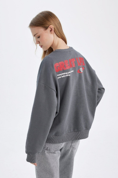 Loose Fit Bisiklet Yaka Sırt Baskılı Kalın Sweatshirt D6565ax24wn Loose Fit Bisiklet Yaka Sırt Baskılı Kalın Sweatshirt D6565ax24wn