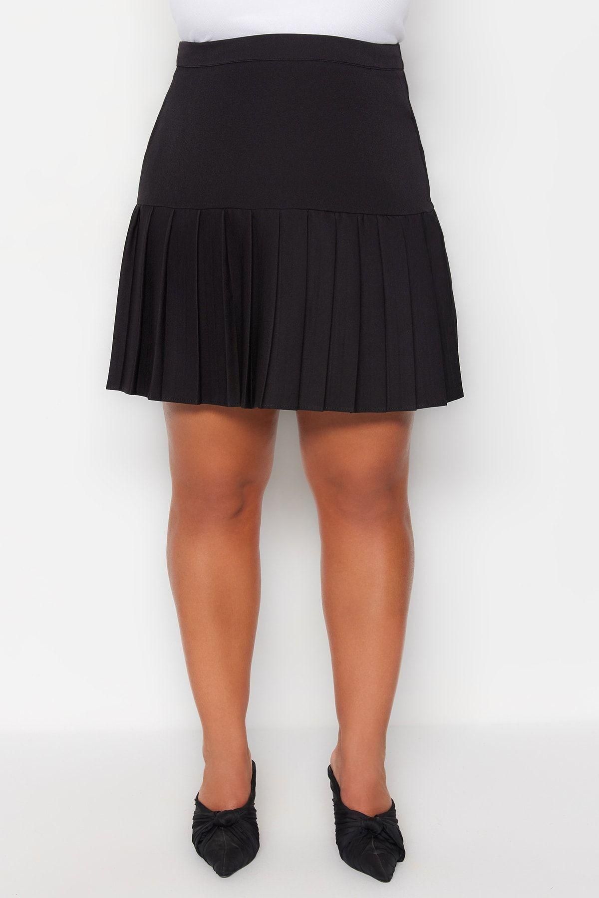 Moda Büyük Beden Regular Düz Desen Günlük Mini Boy Pilili Dokuma Etek Moda Büyük Beden Regular Düz Desen Günlük Mini Boy Pilili Dokuma Etek