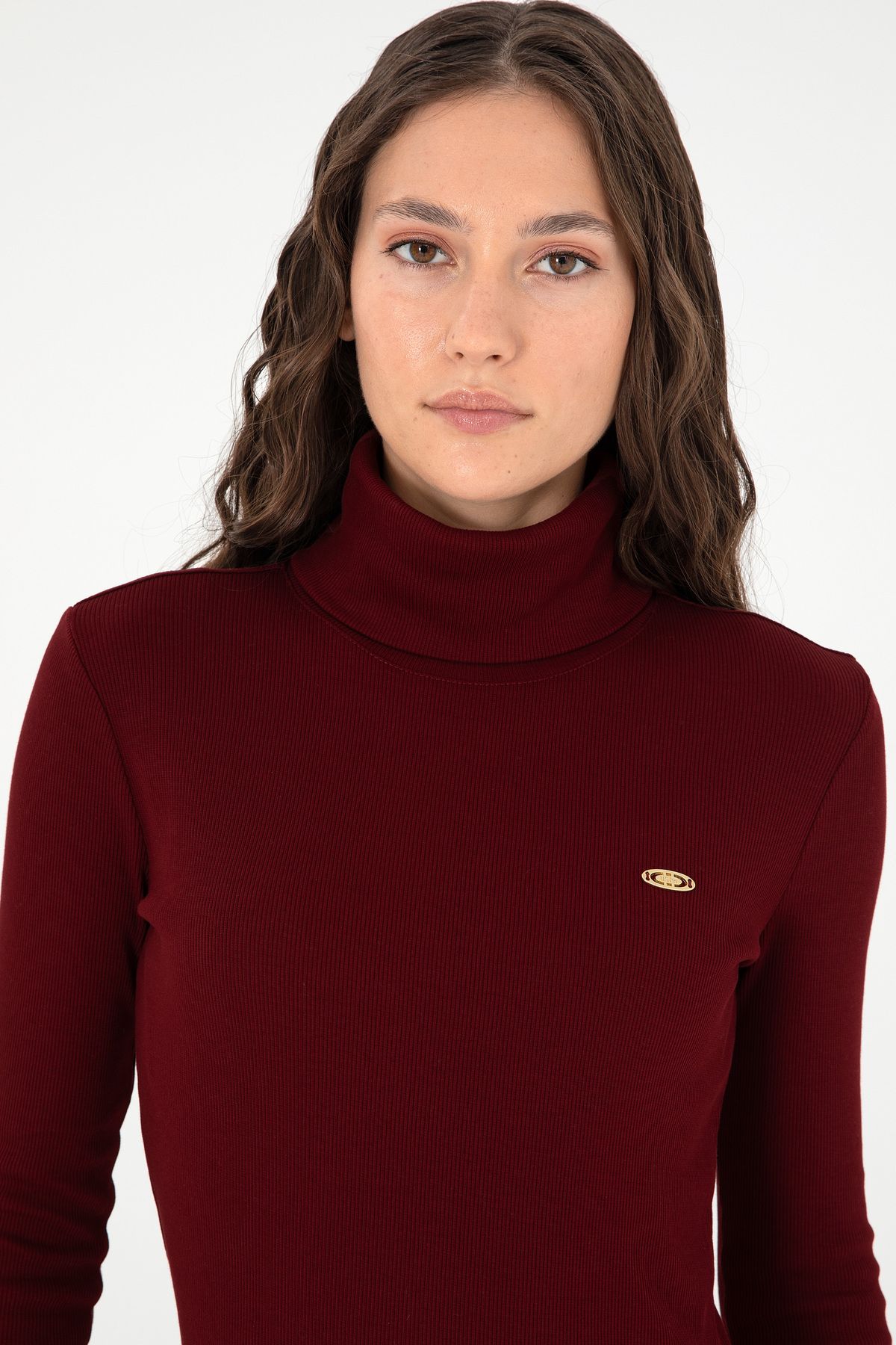 Kadın Bordo Balıkçı Yaka Sweatshirt 50297393-vr014