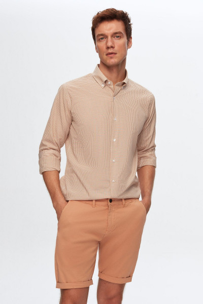 Slim Fit Bej Pötikare Gömlek