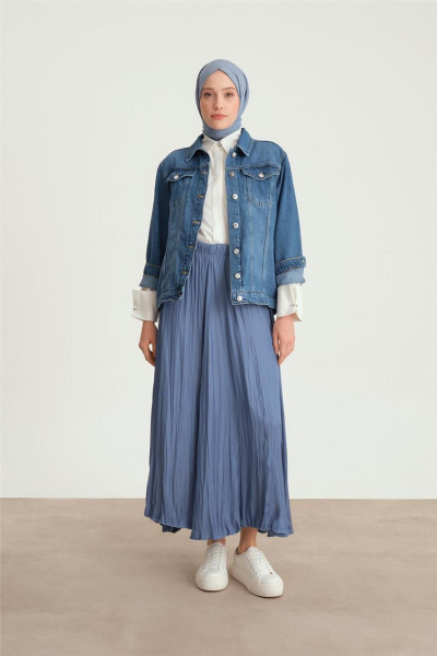 Kırışık Görünümlü Pileli Etek 24yd5601 Gece Mavisi Kırışık Görünümlü Pileli Etek 24yd5601 Gece Mavisi