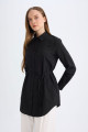 Regular Fit Poplin Basic Düz Uzun Kollu Siyah Gömlek Tunik D4160ax24au