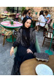 Kadın Taş İşlemeli Abaya Takım - Siyah l Kadın Taş İşlemeli Abaya Takım - Siyah l