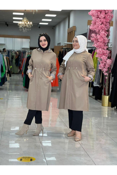 Uzun İçi Çizgili Trenç Vizon Uzun İçi Çizgili Trenç Vizon