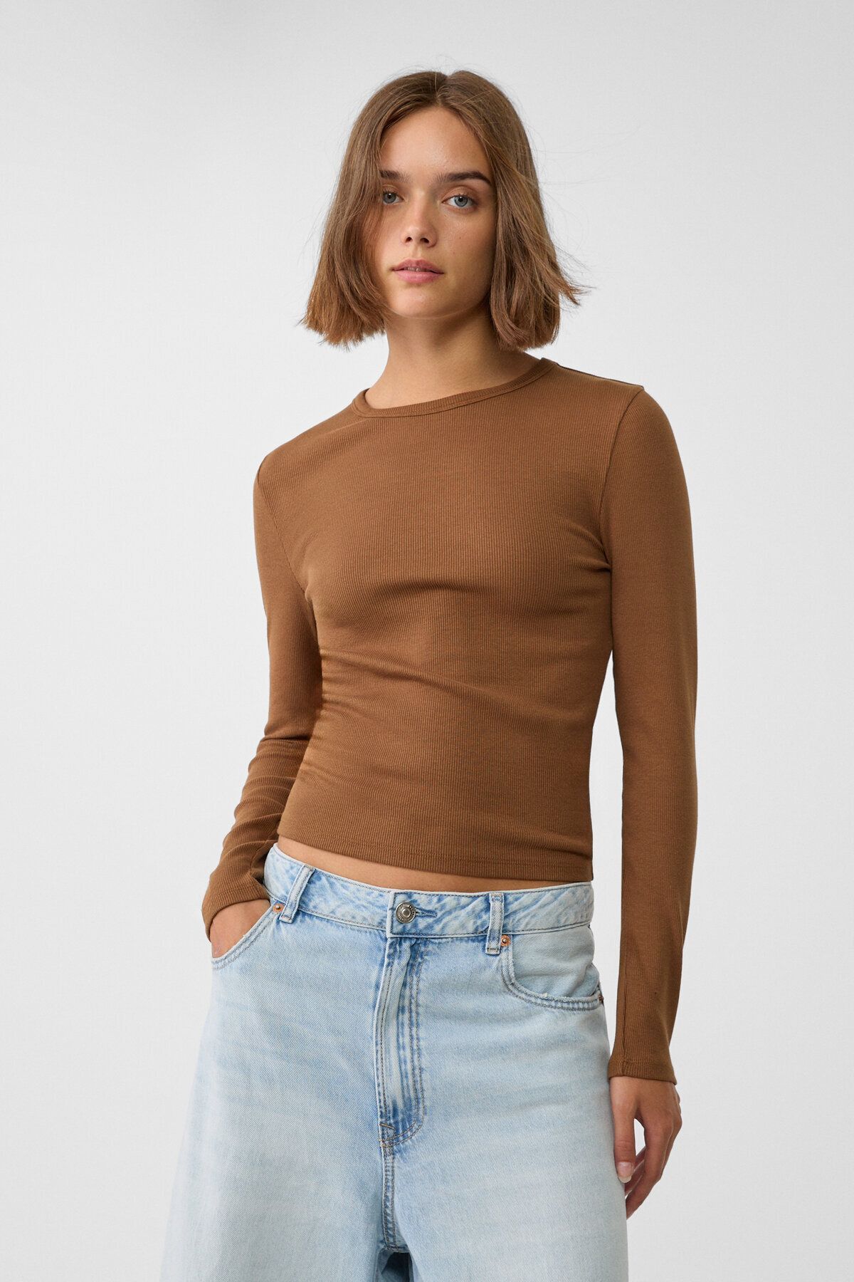 Uzun kollu fitilli t-shirt