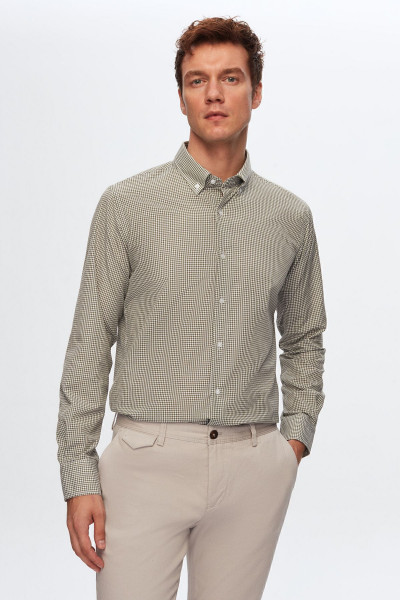 Slim Fit Haki Pötikare Gömlek