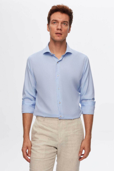 Slim Fit Mavi Italyan Yaka Armürlü Uzun Kollu Kolay Ütülenebilir Nefes Alan Dört Mevsim Göm Slim Fit Mavi Italyan Yaka Armürlü Uzun Kollu Kolay Ütülenebilir Nefes Alan Dört Mevsim Göm