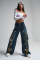 Kadın T.Kot Rengi Nakışlı Tasarım Palazzo Fit Denim Kadın T.Kot Rengi Nakışlı Tasarım Palazzo Fit Denim