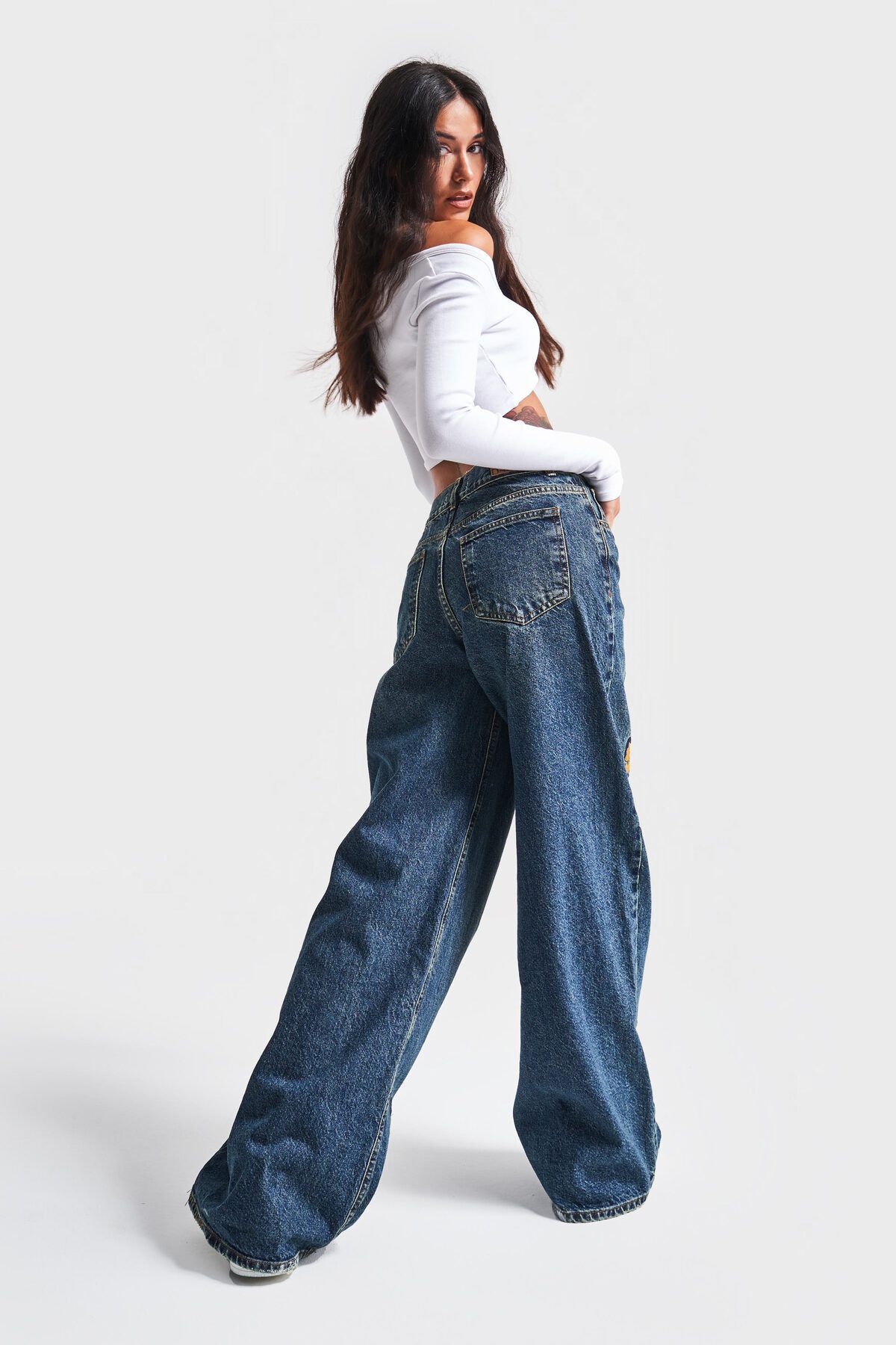 Kadın T.Kot Rengi Nakışlı Tasarım Palazzo Fit Denim Kadın T.Kot Rengi Nakışlı Tasarım Palazzo Fit Denim