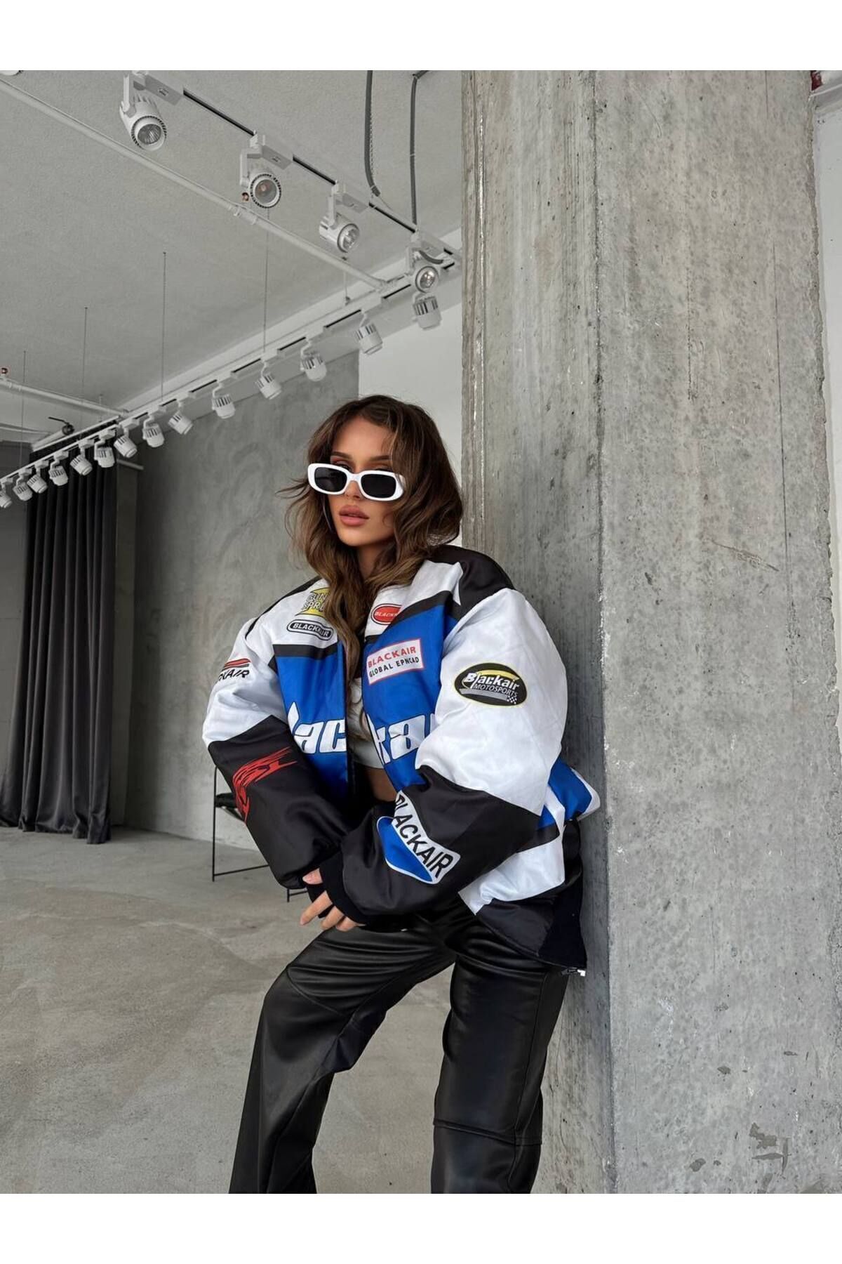 Unisex Oversize Blackair Baskılı Bomber Ceket Unisex Oversize Blackair Baskılı Bomber Ceket