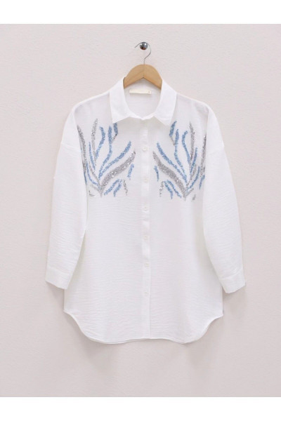 Önü Pul Payetli Uzun Gömlek