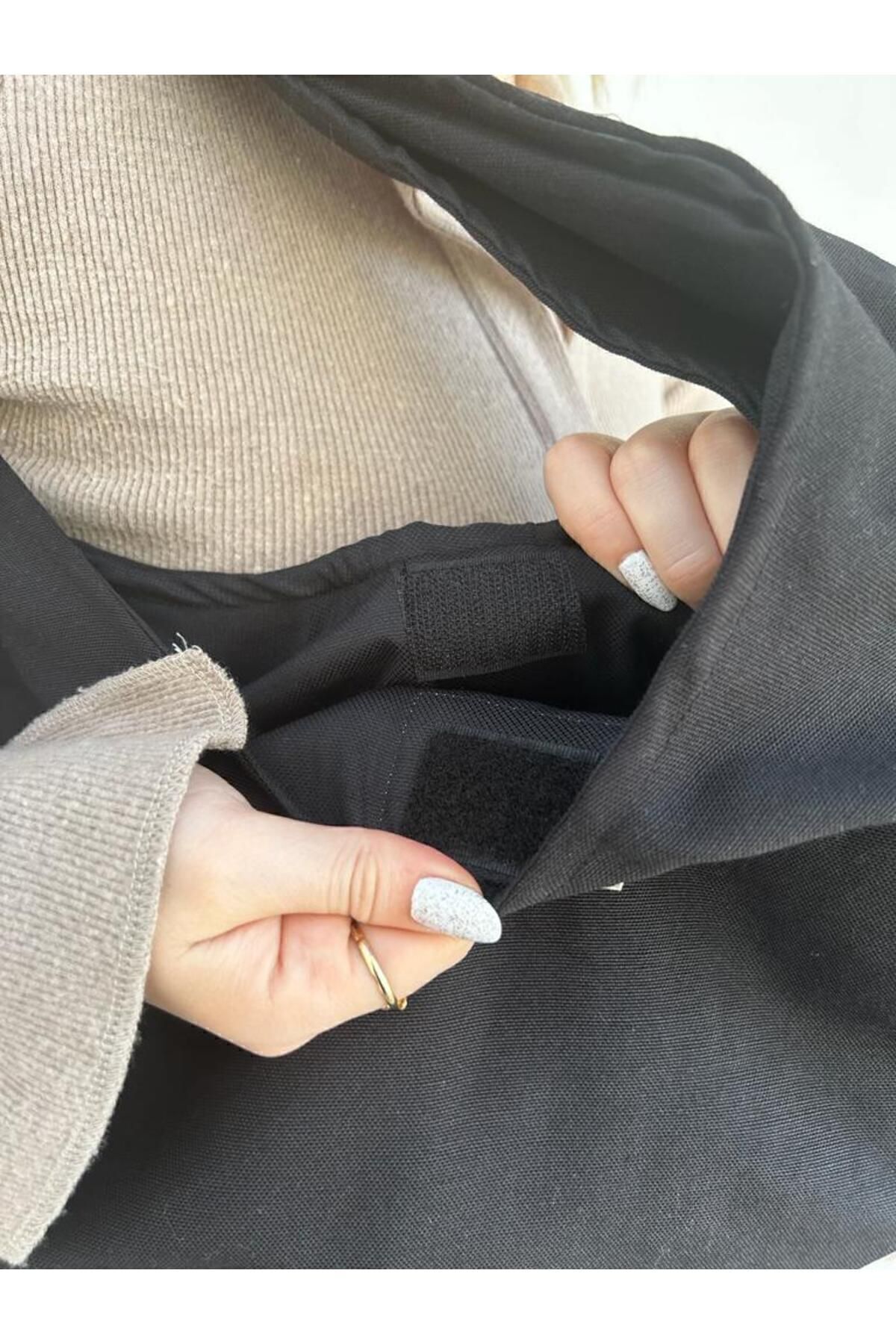 Siyah Baget Cırtcırtlı, Astarlı, Kumaş Bez Çanta, Kadın Kol Ve Omuz Çantası Siyah Baget Cırtcırtlı, Astarlı, Kumaş Bez Çanta, Kadın Kol Ve Omuz Çantası