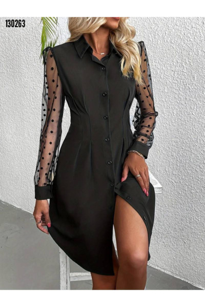 Kadın Uzun Kollu Mini Gömlek Elbise Kadın Uzun Kollu Mini Gömlek Elbise