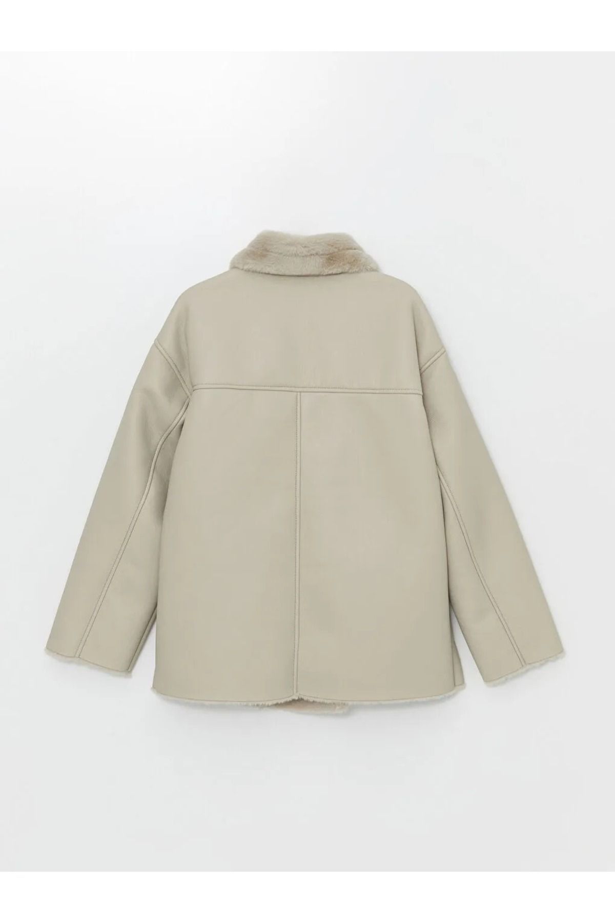 LCWAIKIKI Classic Açık Gri Kadın Biker Yaka Düz Deri Görünümlü Mont LCWAIKIKI Classic Açık Gri Kadın Biker Yaka Düz Deri Görünümlü Mont