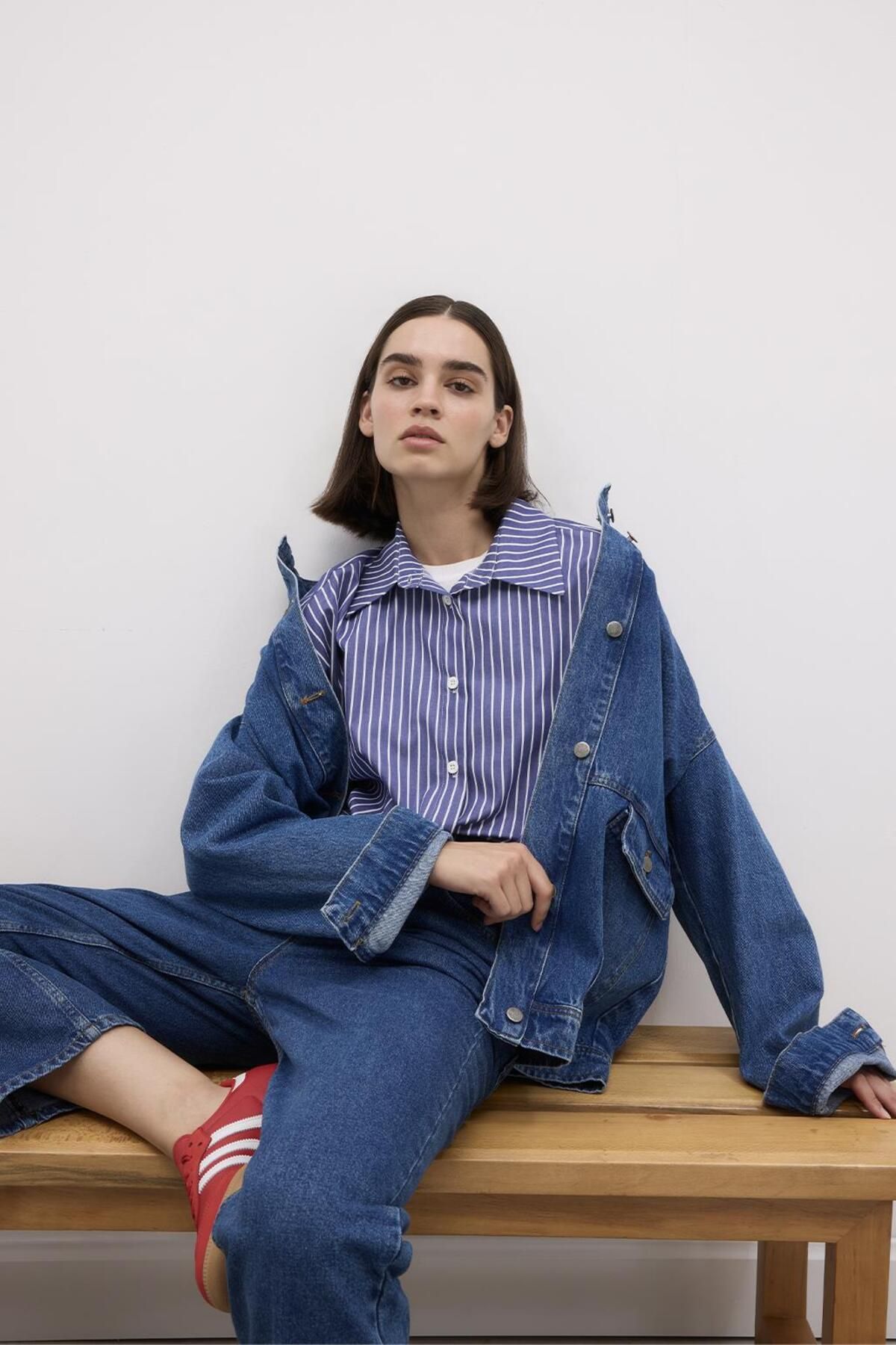 Oversize Kot Ceket Orta Mavi Oversize Kot Ceket Orta Mavi
