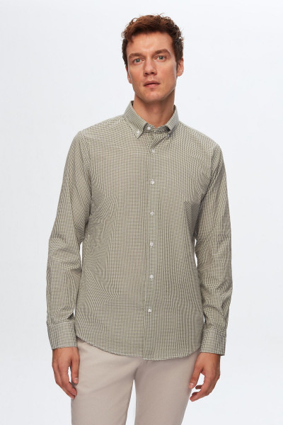Slim Fit Haki Pötikare Gömlek