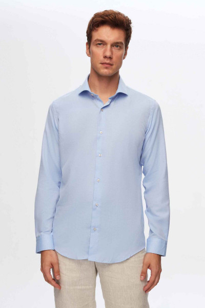 Slim Fit Mavi Italyan Yaka Armürlü Uzun Kollu Kolay Ütülenebilir Nefes Alan Dört Mevsim Göm Slim Fit Mavi Italyan Yaka Armürlü Uzun Kollu Kolay Ütülenebilir Nefes Alan Dört Mevsim Göm