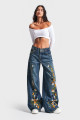 Kadın T.Kot Rengi Nakışlı Tasarım Palazzo Fit Denim Kadın T.Kot Rengi Nakışlı Tasarım Palazzo Fit Denim
