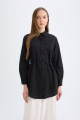 Regular Fit Poplin Basic Düz Uzun Kollu Siyah Gömlek Tunik D4160ax24au