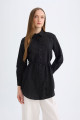 Regular Fit Poplin Basic Düz Uzun Kollu Siyah Gömlek Tunik D4160ax24au