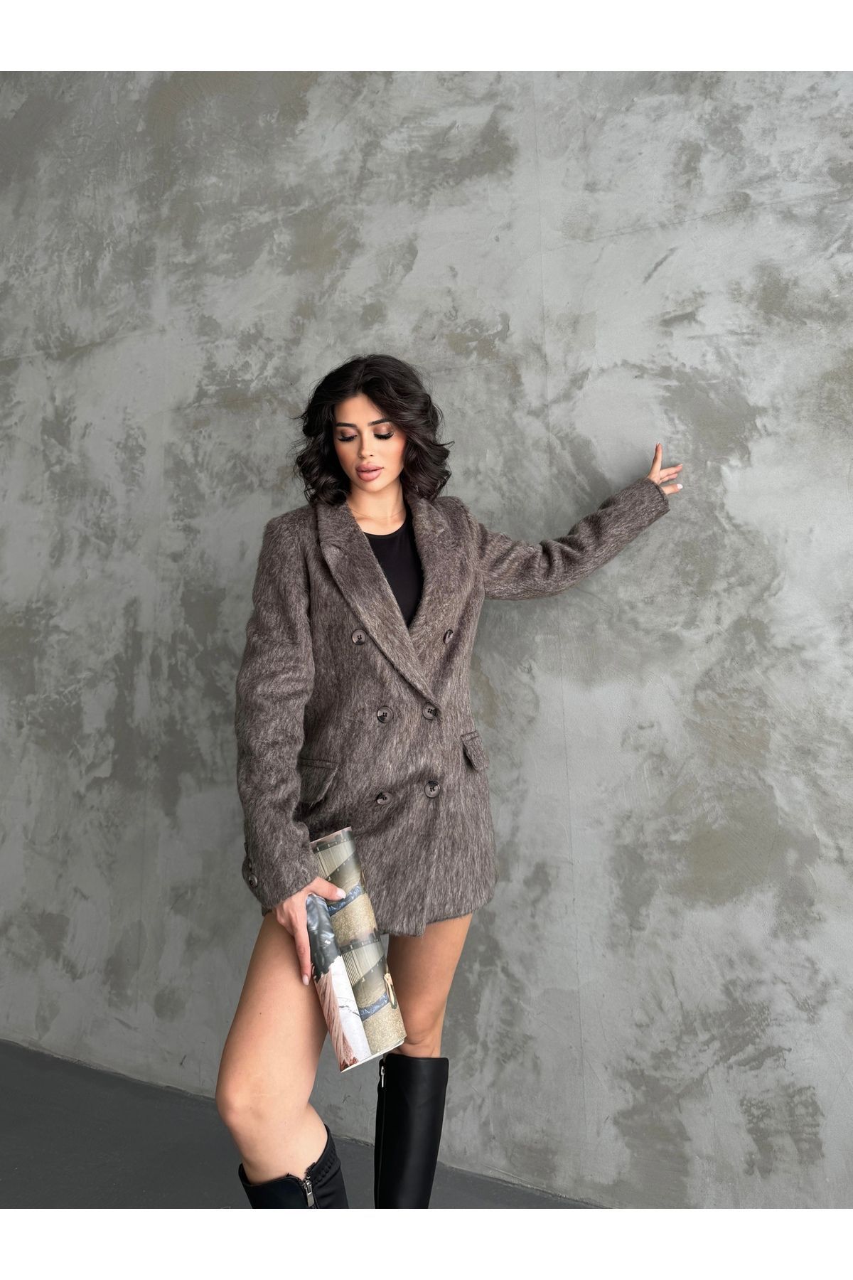 Kürk Görünümlü - Kaşe Blazer Ceket Kürk Görünümlü - Kaşe Blazer Ceket