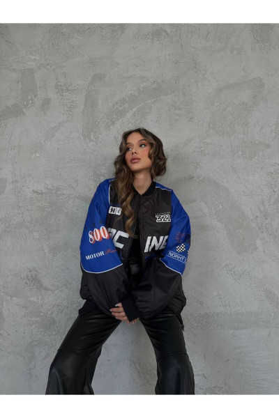 Unisex Oversize Racing Baskılı Yarışçı Bomber Ceket Unisex Oversize Racing Baskılı Yarışçı Bomber Ceket