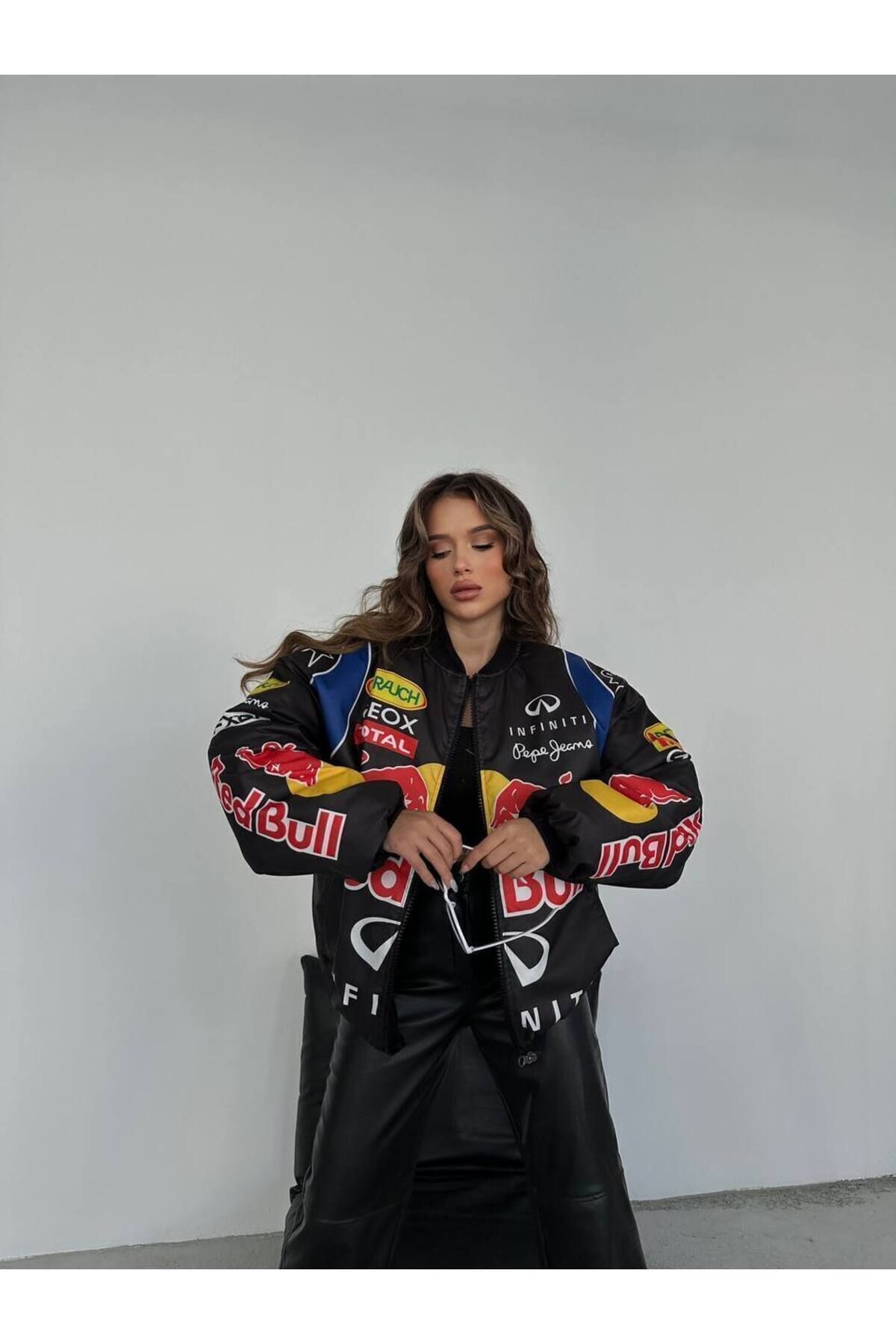 Unisex Oversize Redbull Baskılı Bomber Ceket Unisex Oversize Redbull Baskılı Bomber Ceket