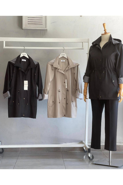 Minimalist ve sade | Kapüşonlu Su Geçirmez Büyük Beden Şık Trençkot | Taş Rengi Minimalist ve sade | Kapüşonlu Su Geçirmez Büyük Beden Şık Trençkot | Taş Rengi