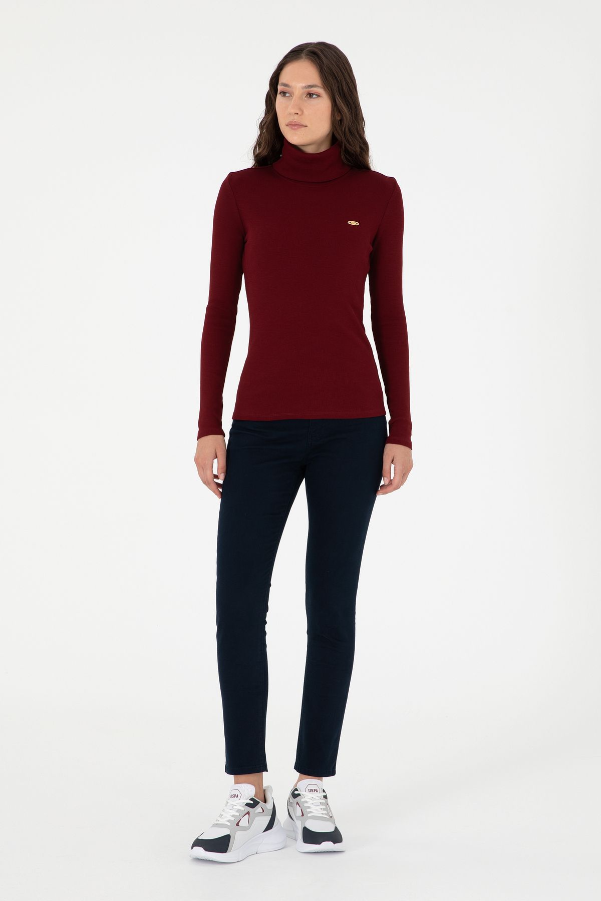 Kadın Bordo Balıkçı Yaka Sweatshirt 50297393-vr014