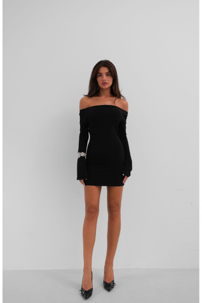 Volan Kol Straplez Mini Elbise Volan Kol Straplez Mini Elbise