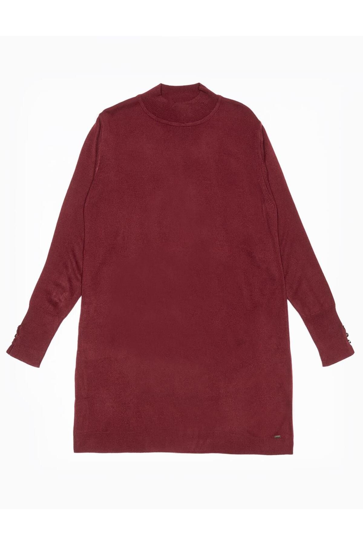 Balıkçı Yaka Basic Triko Tunik Bordo