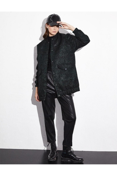 Kolej Yaka Simli Cep Detaylı Ceket Zümrüt