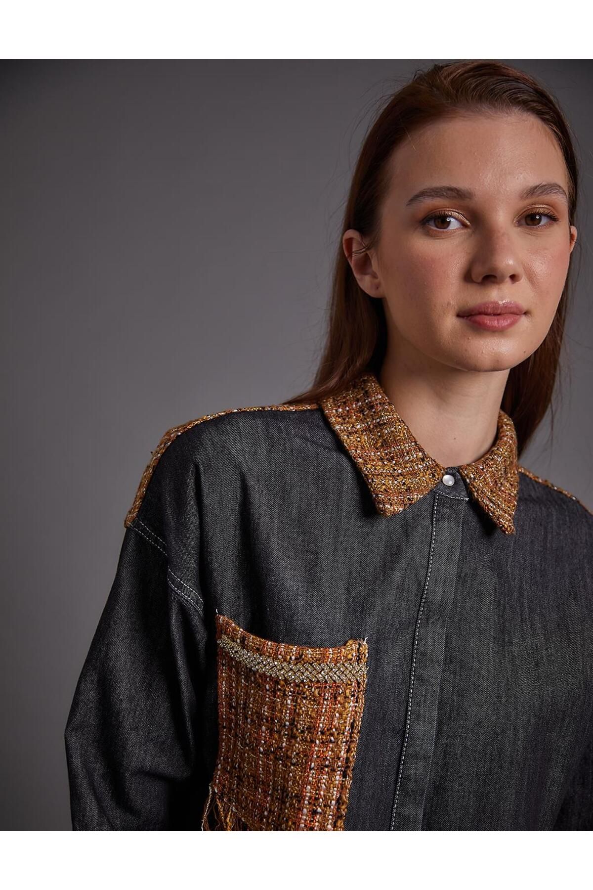 Tüvit Ve Denim Garnili Tunik Siyah Tüvit Ve Denim Garnili Tunik Siyah
