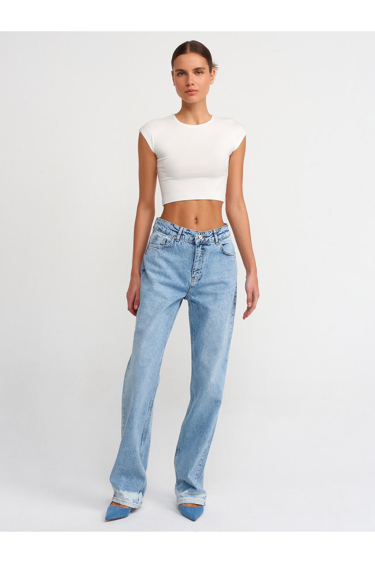 30528 Pamuk ve Modal  Karışımlı Crop Top-Ekru